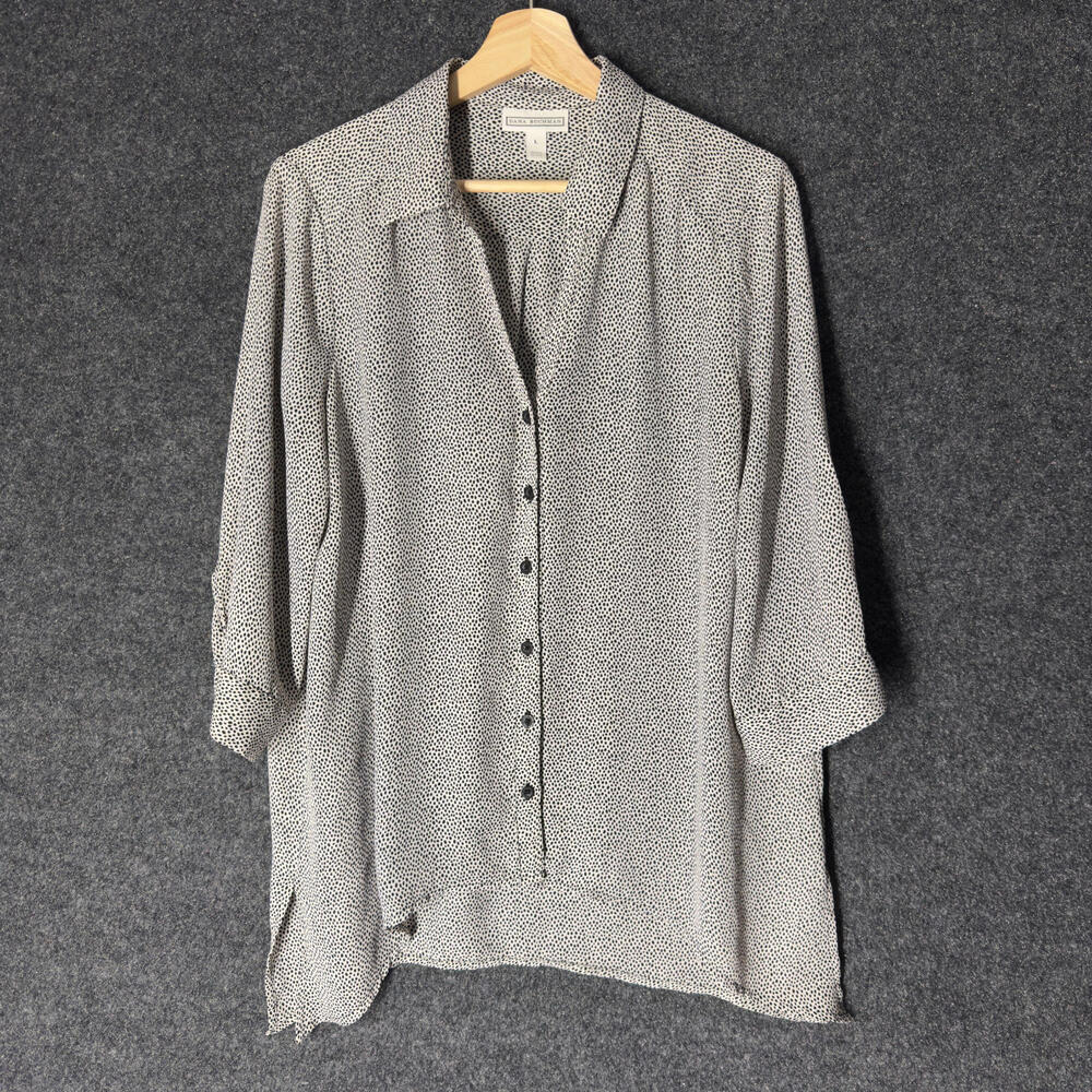 Dana Buchman Shirt Women L Large White Animal Print Button Up Collared Casual